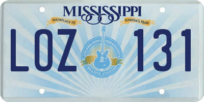 MS license plate LOZ131