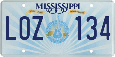 MS license plate LOZ134