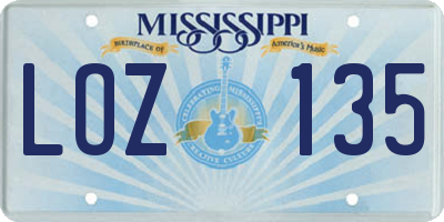 MS license plate LOZ135