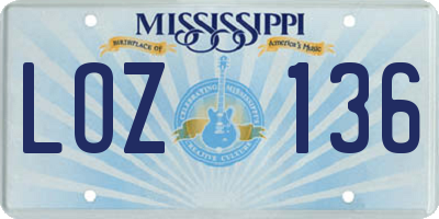 MS license plate LOZ136