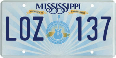 MS license plate LOZ137
