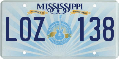 MS license plate LOZ138