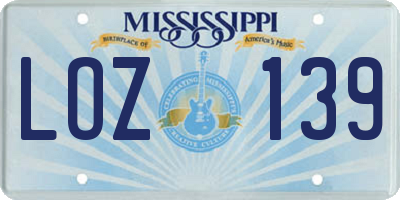 MS license plate LOZ139