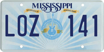 MS license plate LOZ141