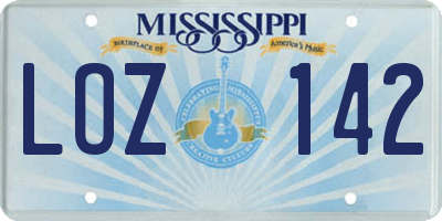 MS license plate LOZ142