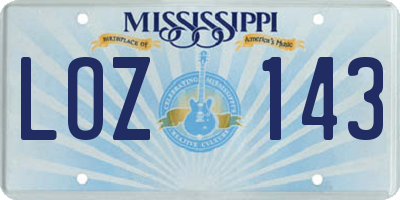 MS license plate LOZ143
