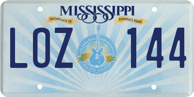 MS license plate LOZ144