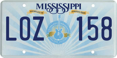 MS license plate LOZ158