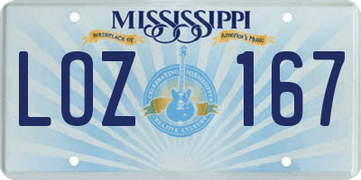 MS license plate LOZ167