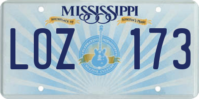 MS license plate LOZ173