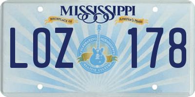 MS license plate LOZ178