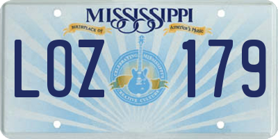 MS license plate LOZ179
