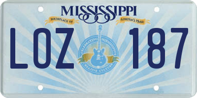 MS license plate LOZ187
