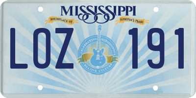 MS license plate LOZ191
