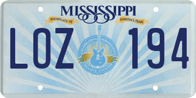 MS license plate LOZ194