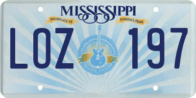 MS license plate LOZ197