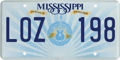 MS license plate LOZ198