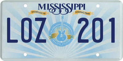 MS license plate LOZ201