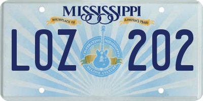 MS license plate LOZ202