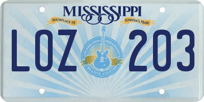 MS license plate LOZ203
