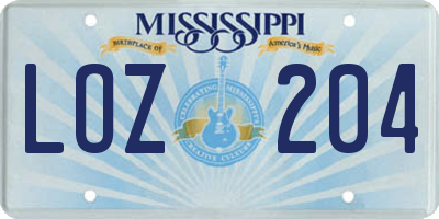 MS license plate LOZ204
