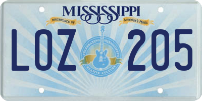 MS license plate LOZ205