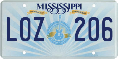 MS license plate LOZ206