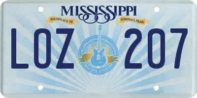 MS license plate LOZ207