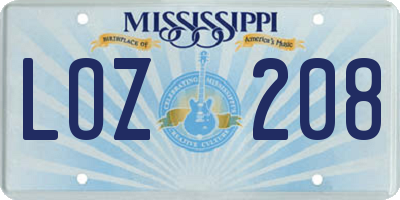 MS license plate LOZ208