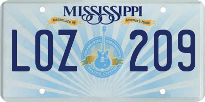 MS license plate LOZ209
