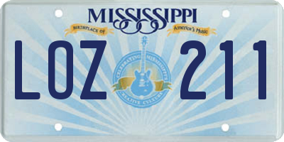 MS license plate LOZ211