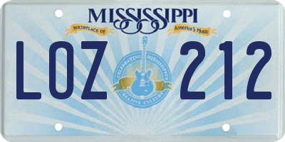 MS license plate LOZ212