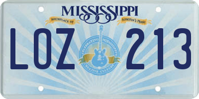 MS license plate LOZ213