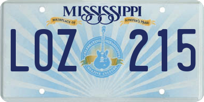 MS license plate LOZ215