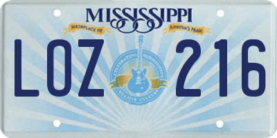 MS license plate LOZ216