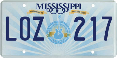 MS license plate LOZ217