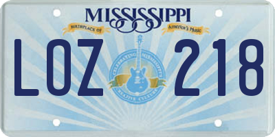 MS license plate LOZ218