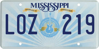 MS license plate LOZ219
