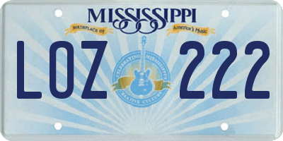 MS license plate LOZ222