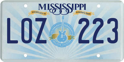 MS license plate LOZ223