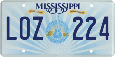 MS license plate LOZ224