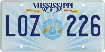 MS license plate LOZ226