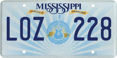 MS license plate LOZ228