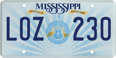 MS license plate LOZ230