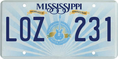 MS license plate LOZ231