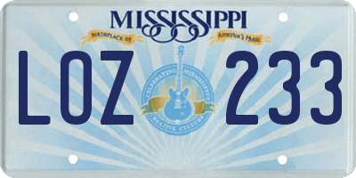 MS license plate LOZ233
