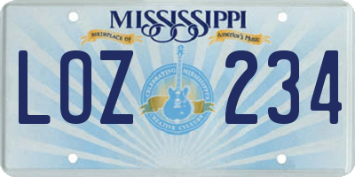 MS license plate LOZ234