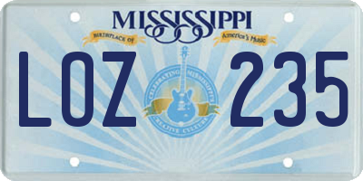 MS license plate LOZ235