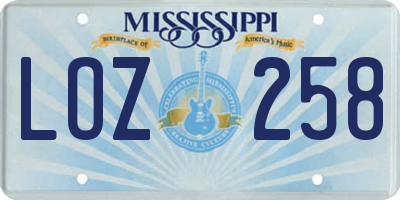 MS license plate LOZ258