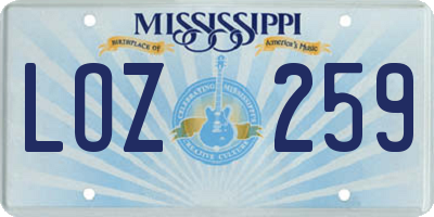 MS license plate LOZ259